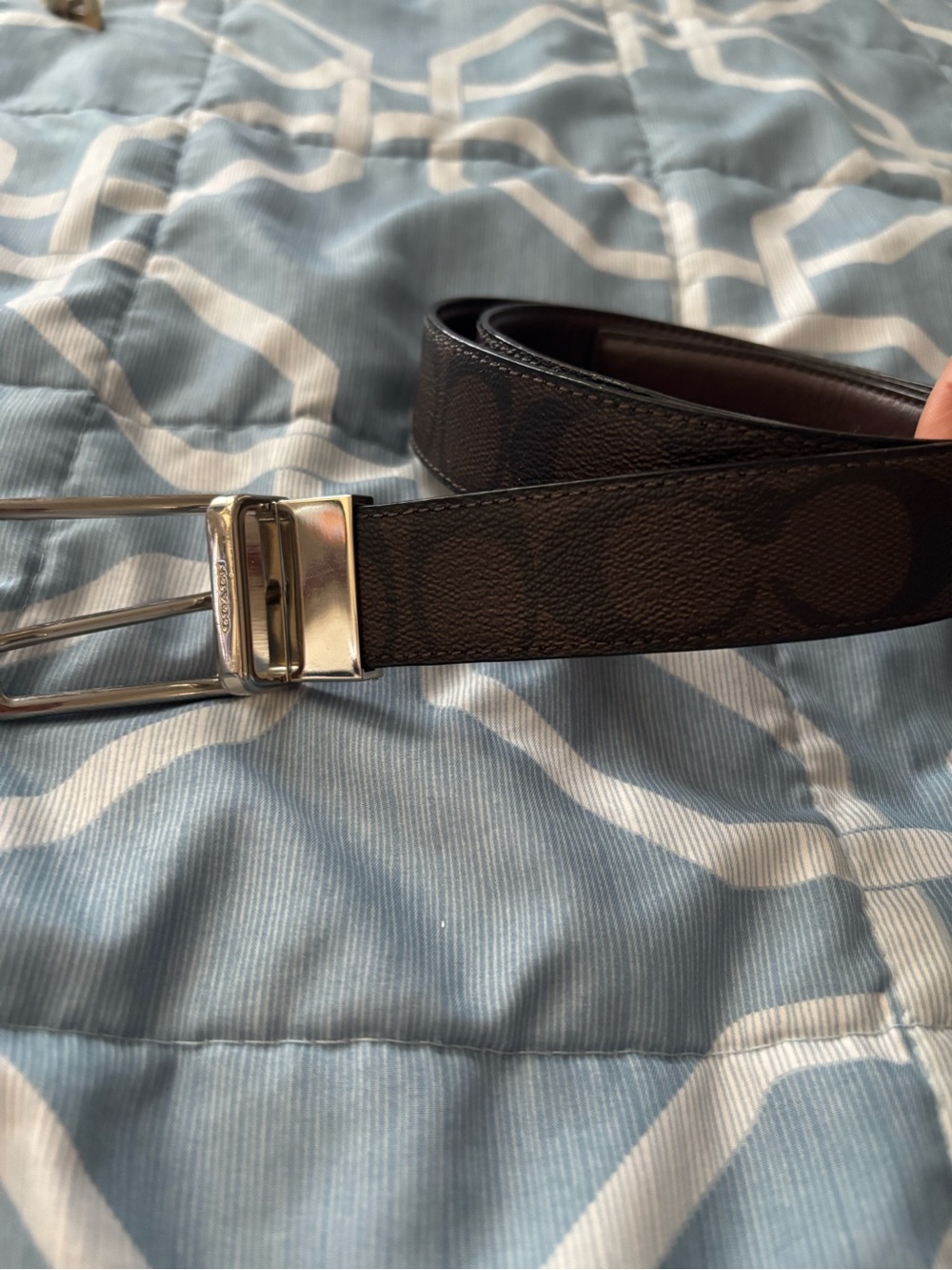 Coach Brown reversible Signature Canvas Belt with Silver Buckle